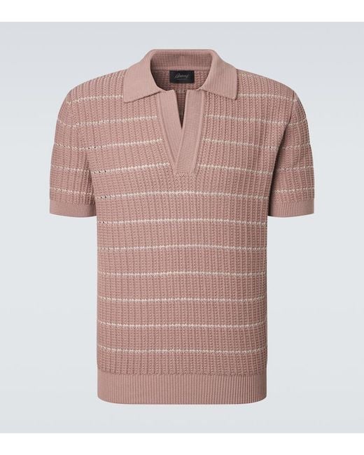 Brioni Pink Embroidered Cotton And Linen Polo Shirt for men
