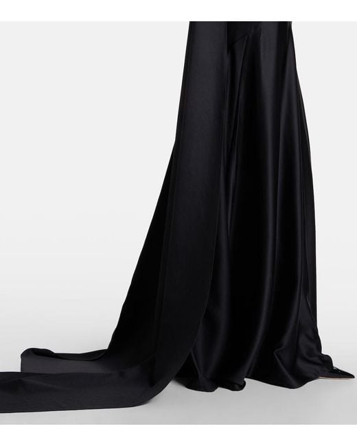 Solace London Black Mae Satin-Paneled Bustier Gown
