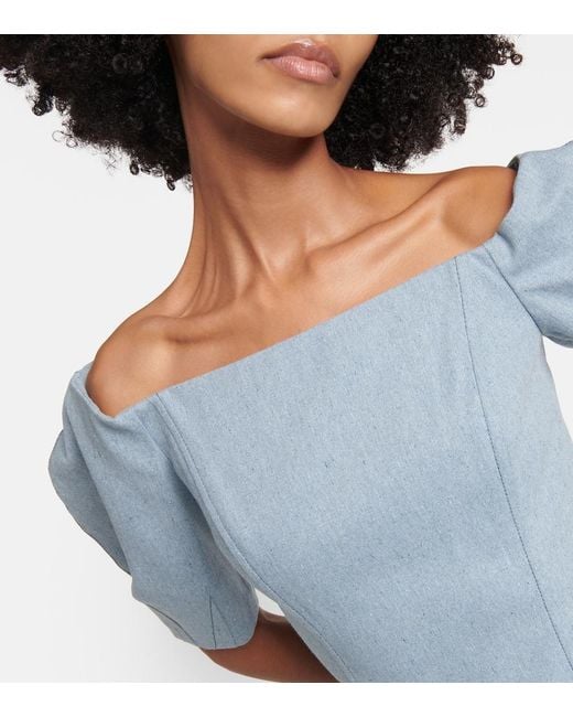Gabriela Hearst Blue Ellen Off-Shoulder Cotton Top