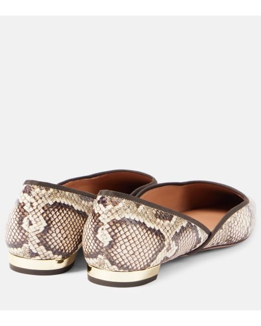 Aquazzura Brown Maya Flay Snake-Effect Leather Ballet Flats