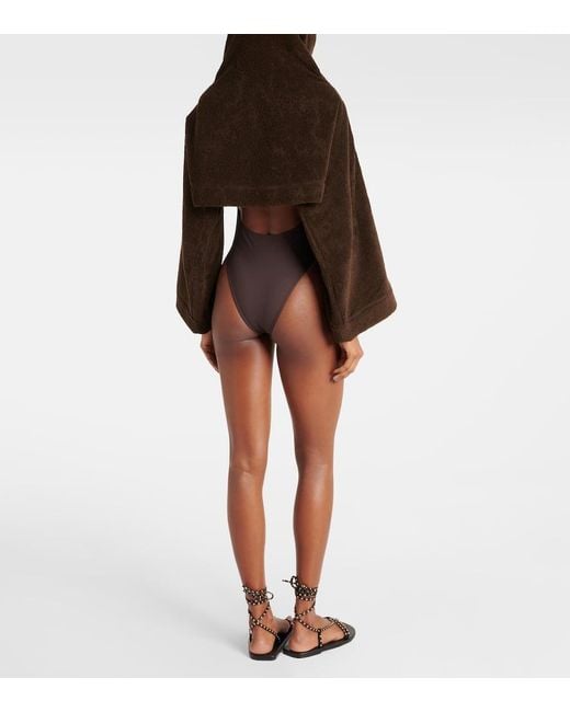 Alaïa Brown Cropped Cotton Terry Hoodie