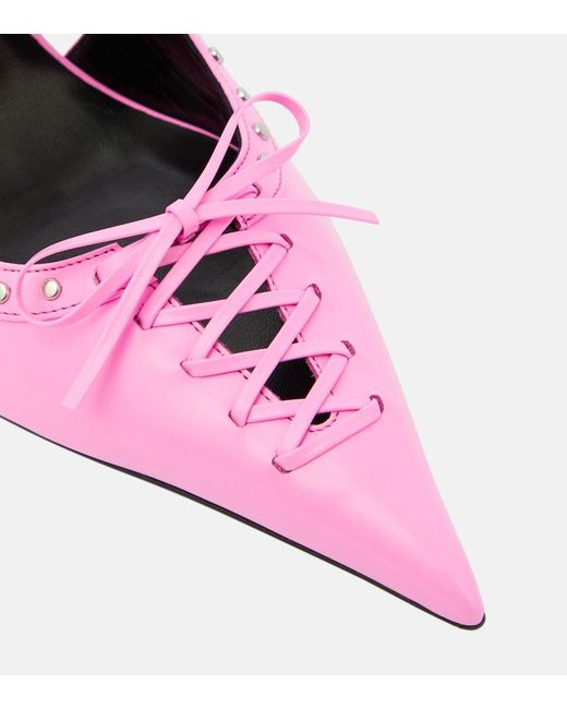 Versace Pink Laced Leather Slingback Pumps