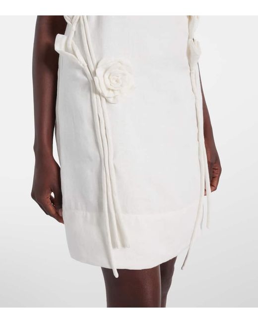Vestido Corto De Lino Con Aplique Floral Farm Rio de color White