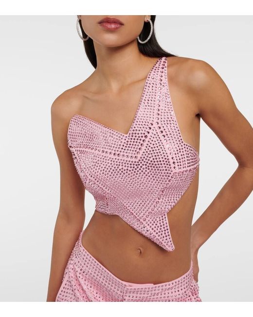 Area Pink Cropped-Top Aus Jersey Mit Kristallen
