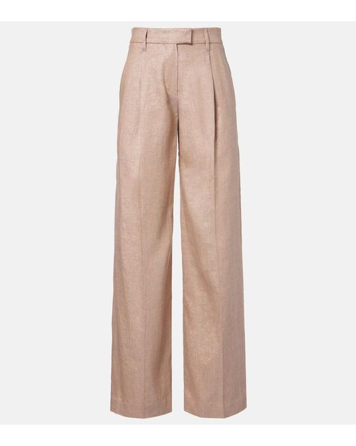Brunello Cucinelli Natural Linen-Blend Wide-Leg Pants