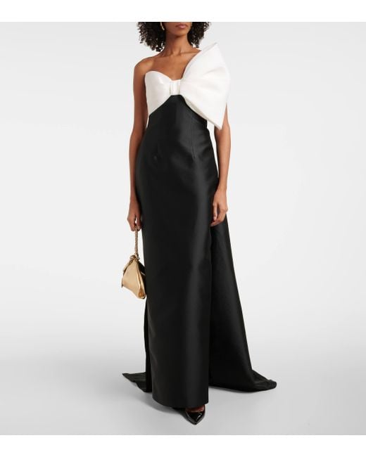 Monique Lhuillier Black Bow-detail Asymmetric Draped Gown