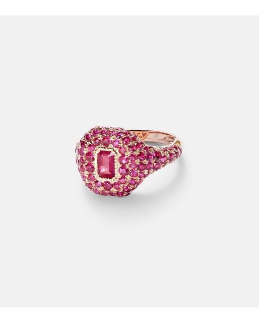 SHAY 18Kt Rose Pinky Ring With Rubies