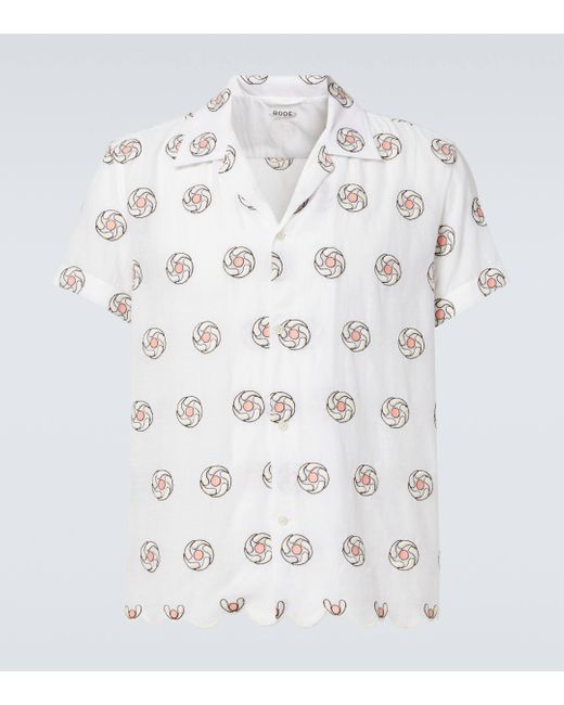 Bode White Floral Aperture Scalloped Cotton Shirt for men