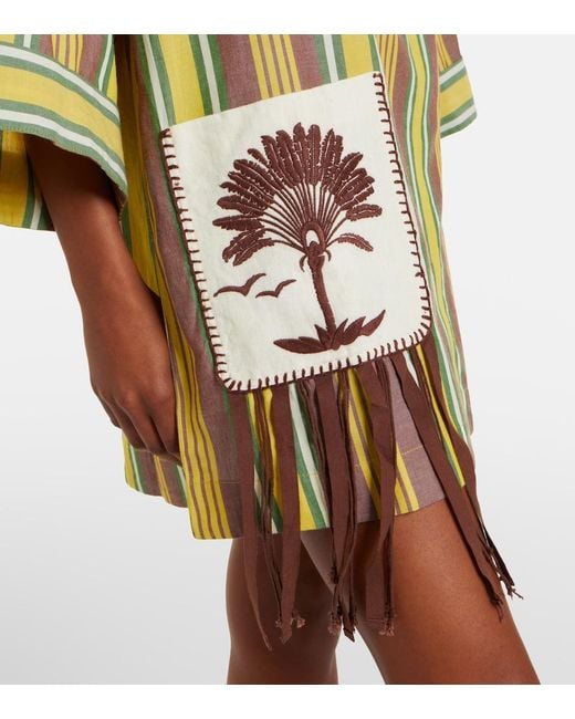 ALÉMAIS Green Clover Embroidered Striped Cotton Minidress