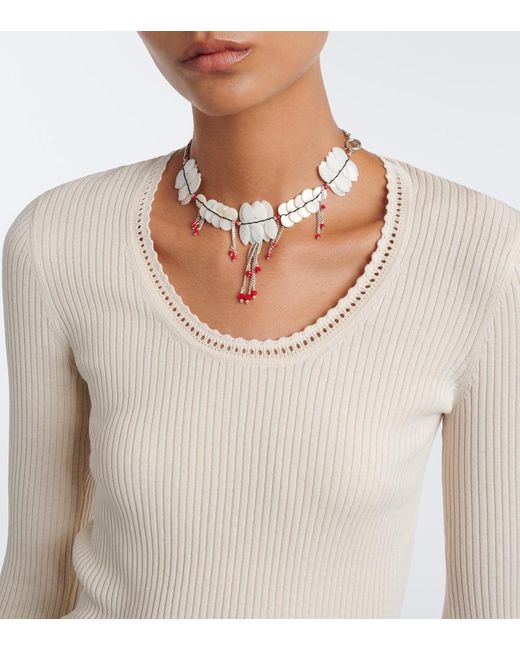 Isabel Marant White Selenie Ribbed-Knit Silk And Cotton Sweater