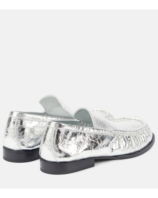 Dries Van Noten White Metallic Leather Loafers