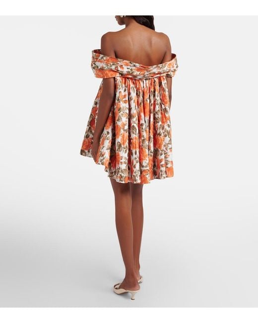 Chloé Orange Floral Pleated Cotton Poplin Minidress
