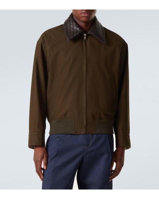 Bottega Veneta Blouson Aus Baumwoll-Twill Mit Leder in Green für Herren