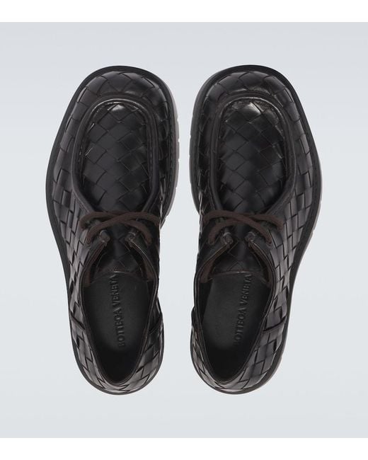 Bottega Veneta Black Haddock Intrecciato Leather Derby Shoes for men