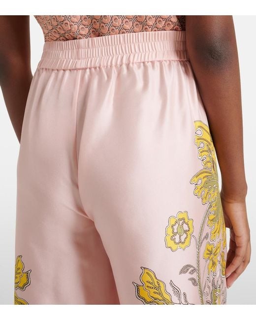 LaDoubleJ Pink Floral Silk Twill Palazzo Pants