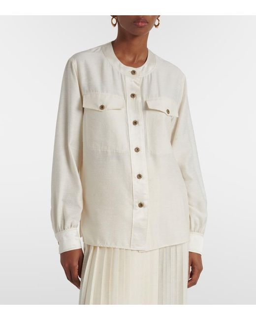Loro Piana Natural Quincy Silk Shantung Blouse