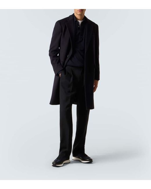 John Lobb Blue Leather-Trimmed Slip-On Sneakers for men