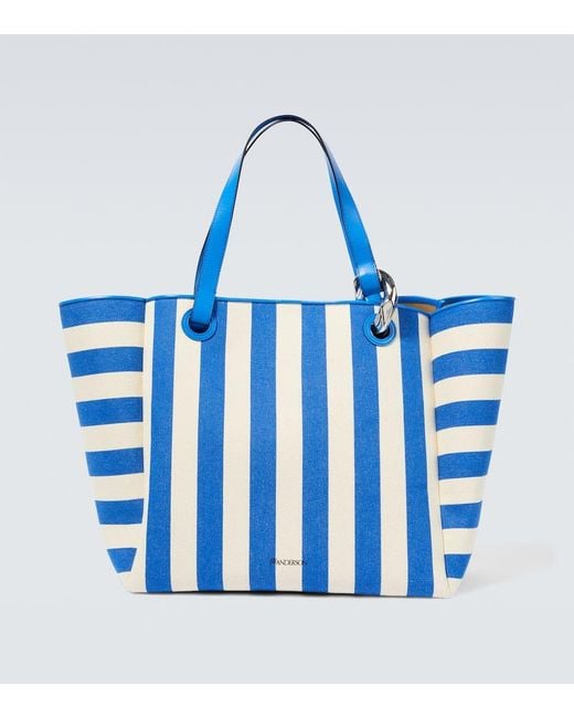 J.W. Anderson Blue Striped Leather-trimmed Canvas Tote Bag for men
