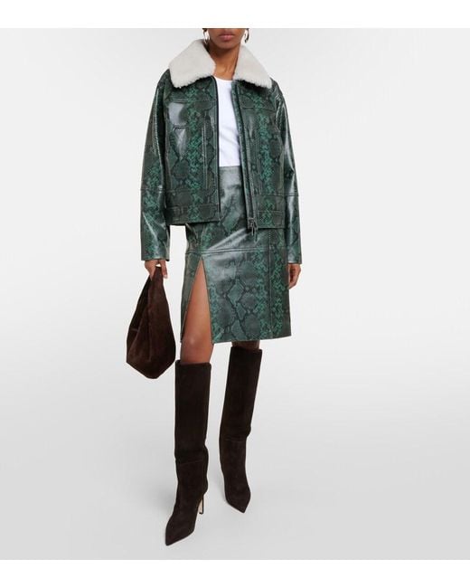 Dorothee Schumacher Green Urban Jungle Snake-Print Leather Midi Skirt