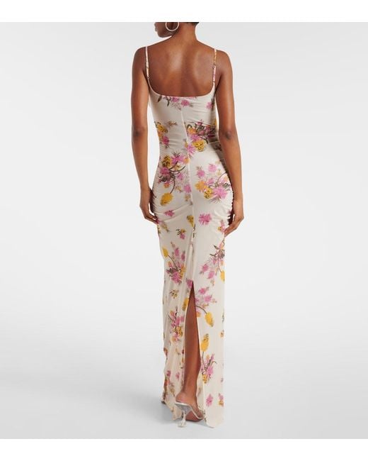 Blumarine Metallic Floral-Applique Floral Jersey Maxi Dress