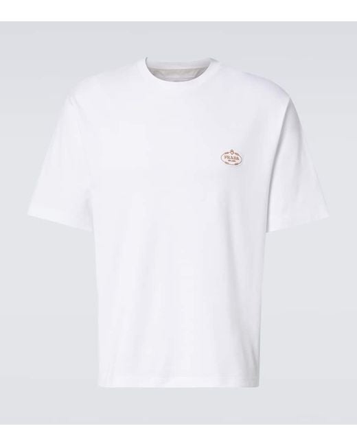 Prada T-Shirt Interlock Aus Baumwoll-Jersey in White für Herren