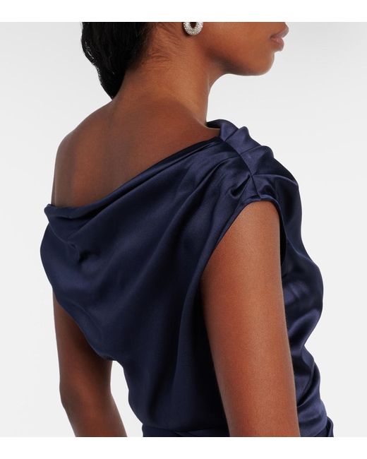 Staud Blue Elyse Pleated Silk-Blend Maxi Dress