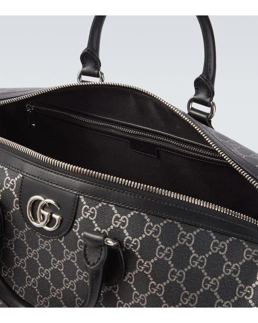 Bolso De Viaje Con Piel Y Gg Gucci de hombre de color Black