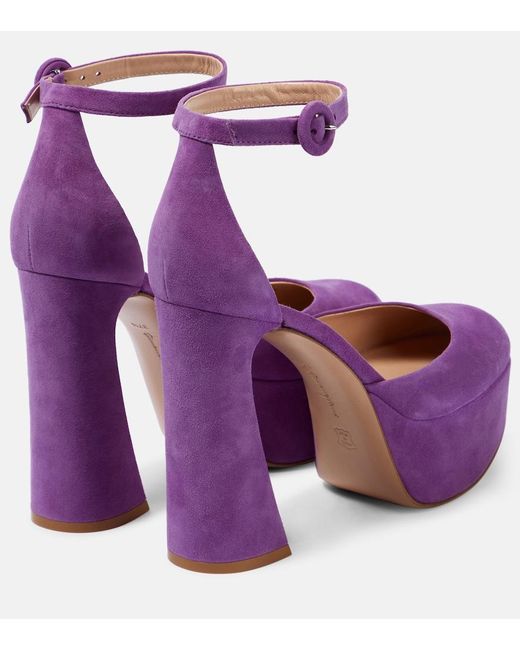 Gianvito Rossi Purple Vernice Platform Suede Pumps