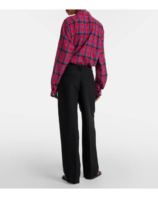 Pantalones Anchos Lilas De Mezcla De Lana Y Lino The Row de color Black