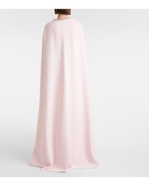 Safiyaa Pink Mattia Caped Embellished Crepe Gown
