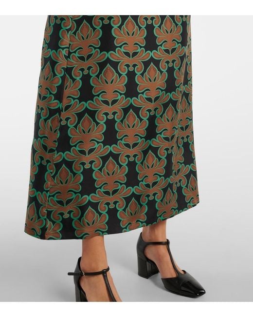 LaDoubleJ Green Swing Printed Silk Twill Midi Dress