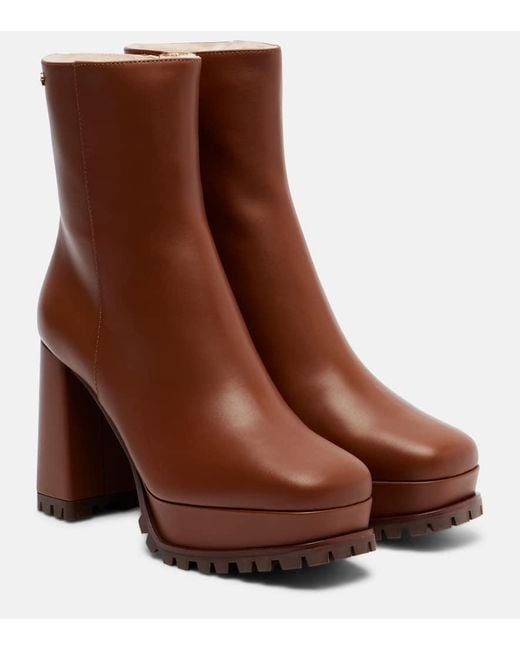 Gianvito Rossi Brown 70 Shearling-Lined Platform Ankle Boots