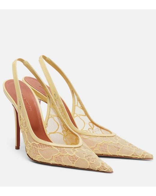 AMINA MUADDI Natural Anok Leather-Trimmed Lace Slingback Pumps
