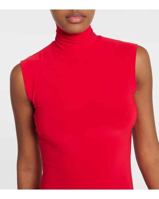 Norma Kamali Red Turtleneck Jersey Midi Dress