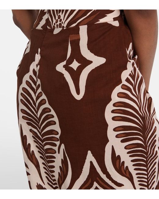 Poupette Brown Uma Printed Cotton Midi Skirt