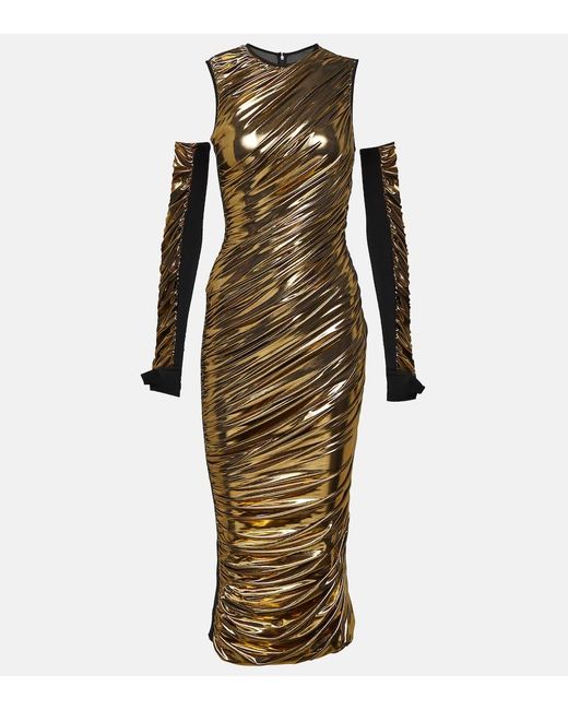 Vestido midi de organza metalizada Dolce & Gabbana de color Natural