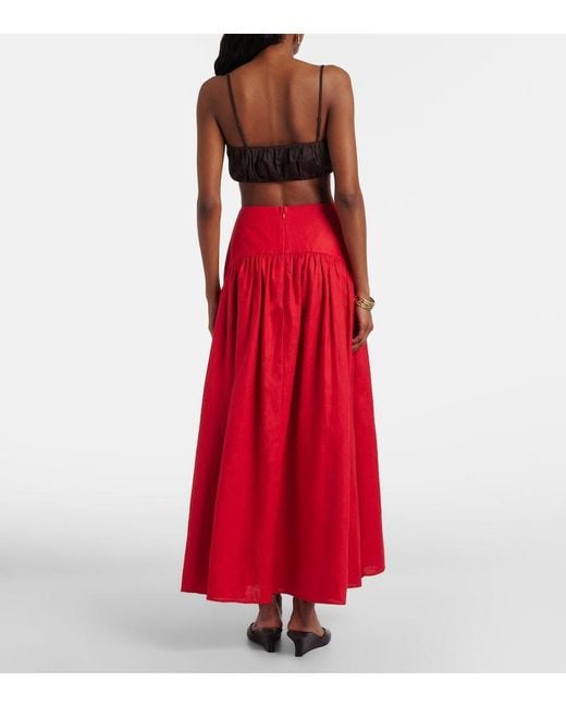 Staud Red Procida Linen Maxi Skirt