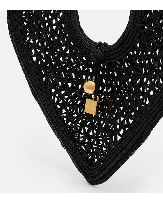 Jacquemus Black Spiaggia Coeur Small Raffia Top-Handle Bag