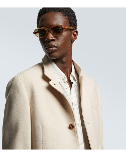 Brunello Cucinelli Brown Tortoiseshell-Effect Browline Sunglasses for men
