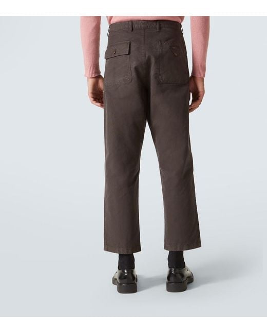 Prada Gray Leather-Trimmed Cotton Straight Pants for men