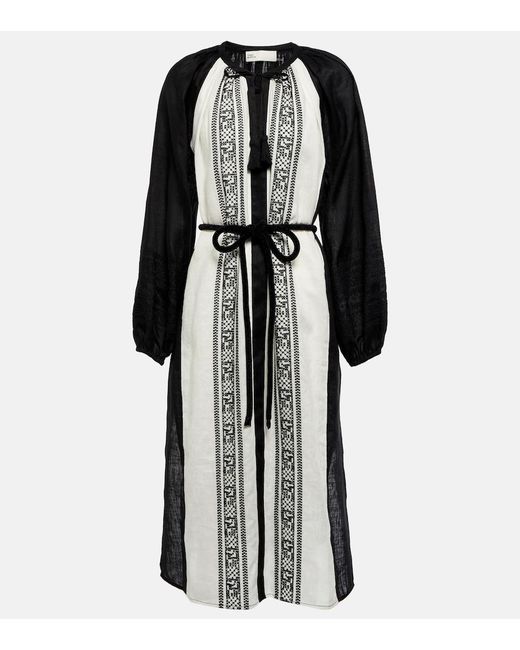Tory Burch Black Embroidered Linen Kaftan