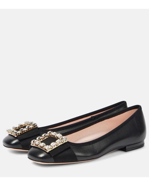 Roger Vivier Black Tres Vivier Embellished Leather Ballet Flats