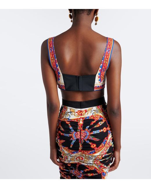 Dolce & Gabbana Red Carretto Silk-Blend Charmeuse Crop Top