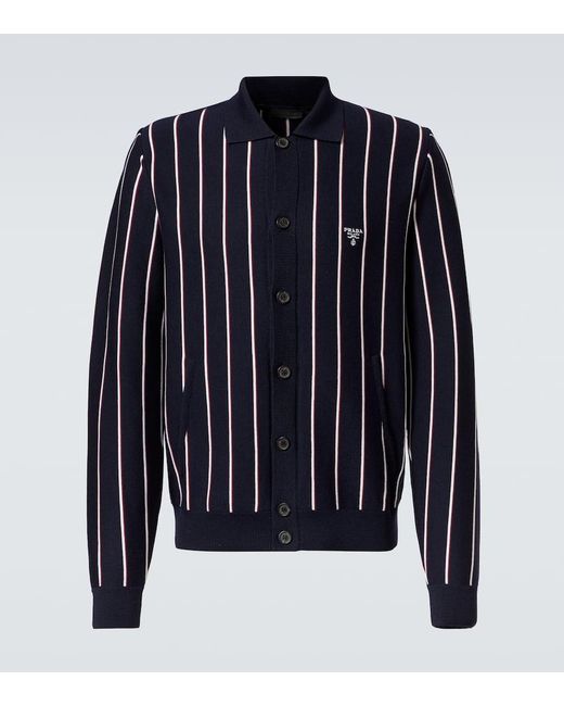 Prada Blue Wool And Silk Cardigan for men