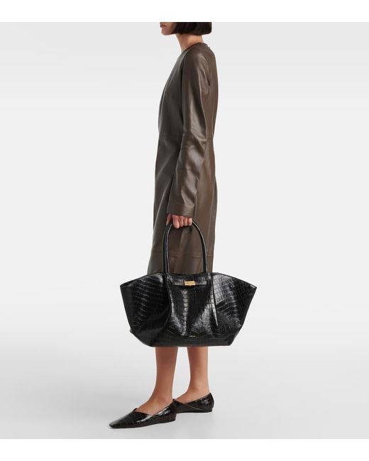 DeMellier London Black Croc-Effect Leather Tote Bag