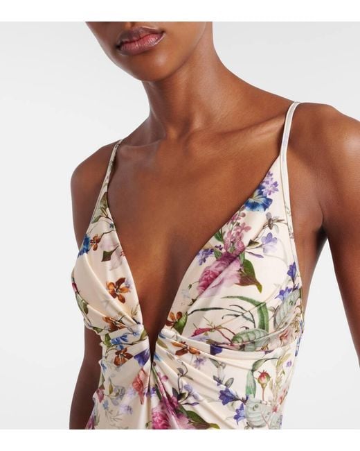 Zimmermann White Patience Floral Gathered Swimsuit