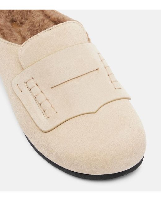 Jacquemus White Shearling-Lined Suede Mules