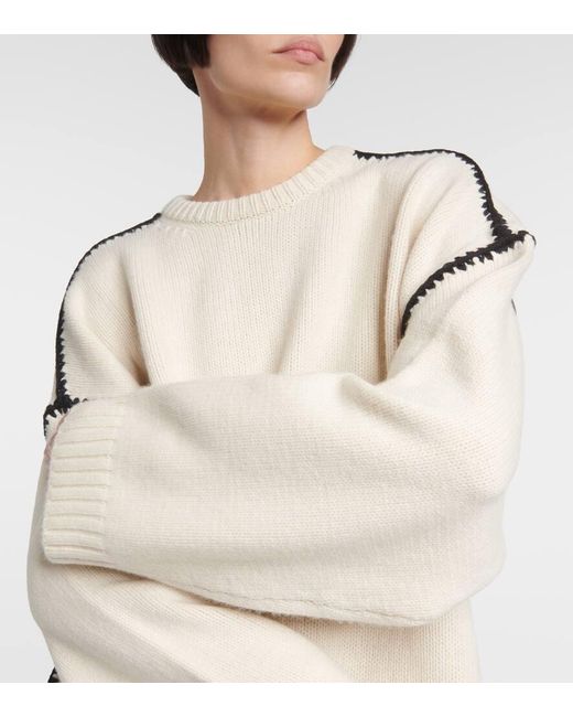 Totême  Natural Embroidered Wool And Cashmere Sweater