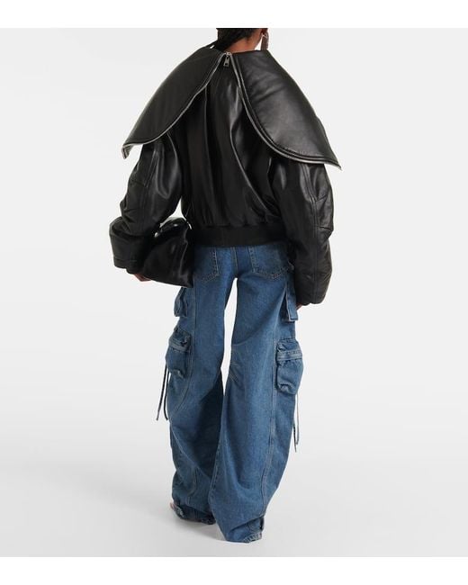 The Attico Black Oversize-Bomberjacke Aus Leder