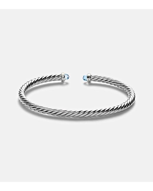 David Yurman Metallic Cable Flex Sterling And 14Kt Cuff Bracelet With Topazes